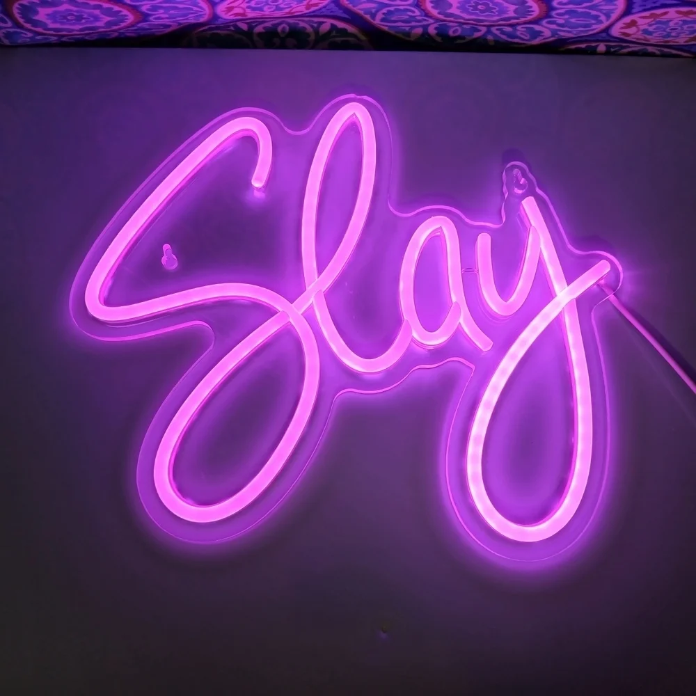 Pink/Purple Neon 'Slay' Sign LED Light Wall Decor Bedroom Dorm Party Aesthetic